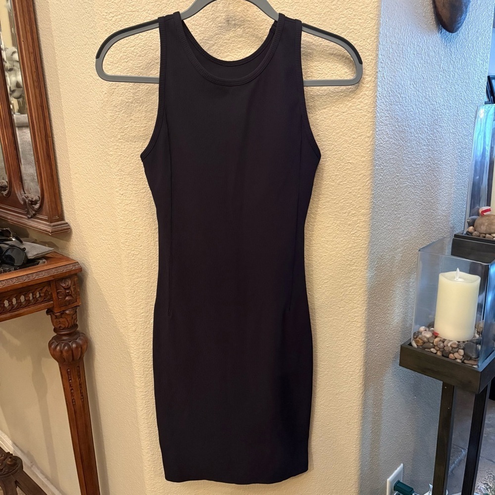 LULULEMON Women Black Ribbed Stretchy Sleeveless Open Back Mini Dress Size 2-4
